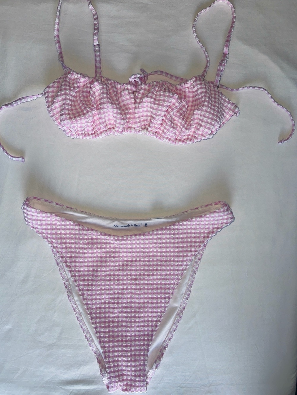 Abercrombie & Fitch Pink Gingham Ruched Bikini Set